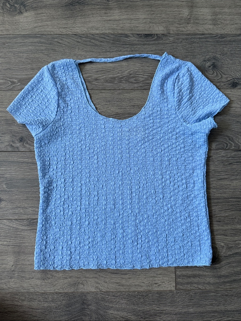 Textured Scoop-Neck Crop Top in Light Blue